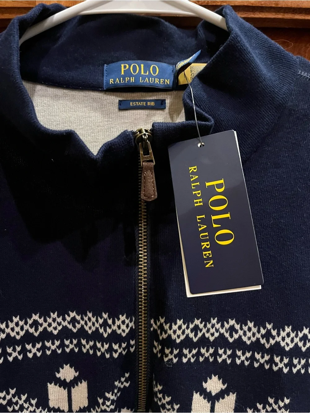 Ralph Lauren Navy & Light Gray Snowflake Quarter Half-Zip Sweater
